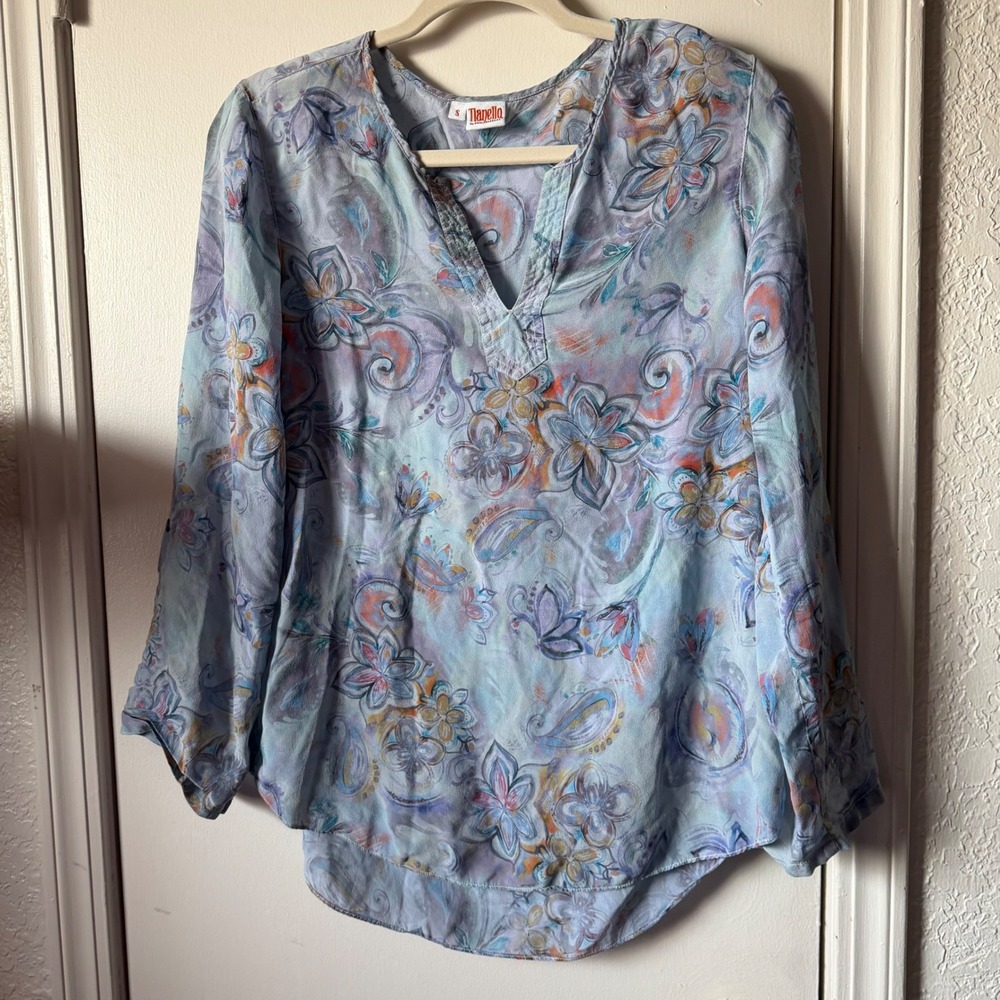 Tianello by Steve Barraza 100% Silk Avlyne Watercolor Blouse Pastel Small Top